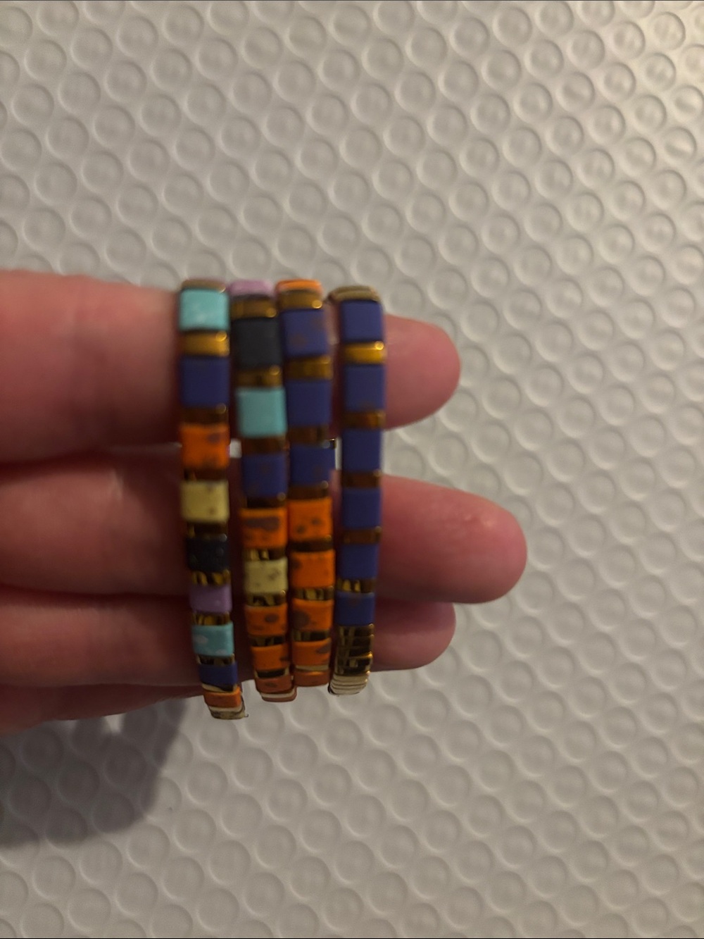 Colorful Tila Tile Beaded Bracelets - Set of Four - Multicolor & Flexible
